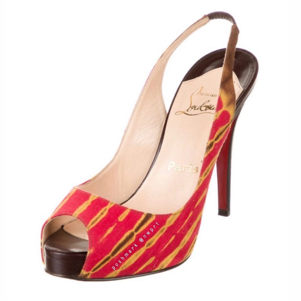 CHRISTIAN LOUBOUTIN Numero No Prive Red Fabric Slingback Heels 38 7 7.5